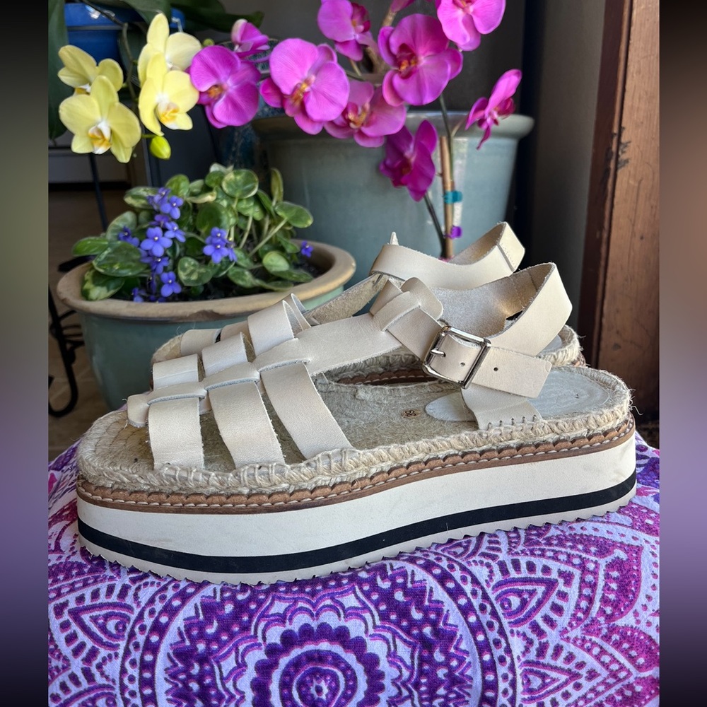 Anthropology women sporty platform leather espadrille sandal shoe 39, 8.5 NWOT